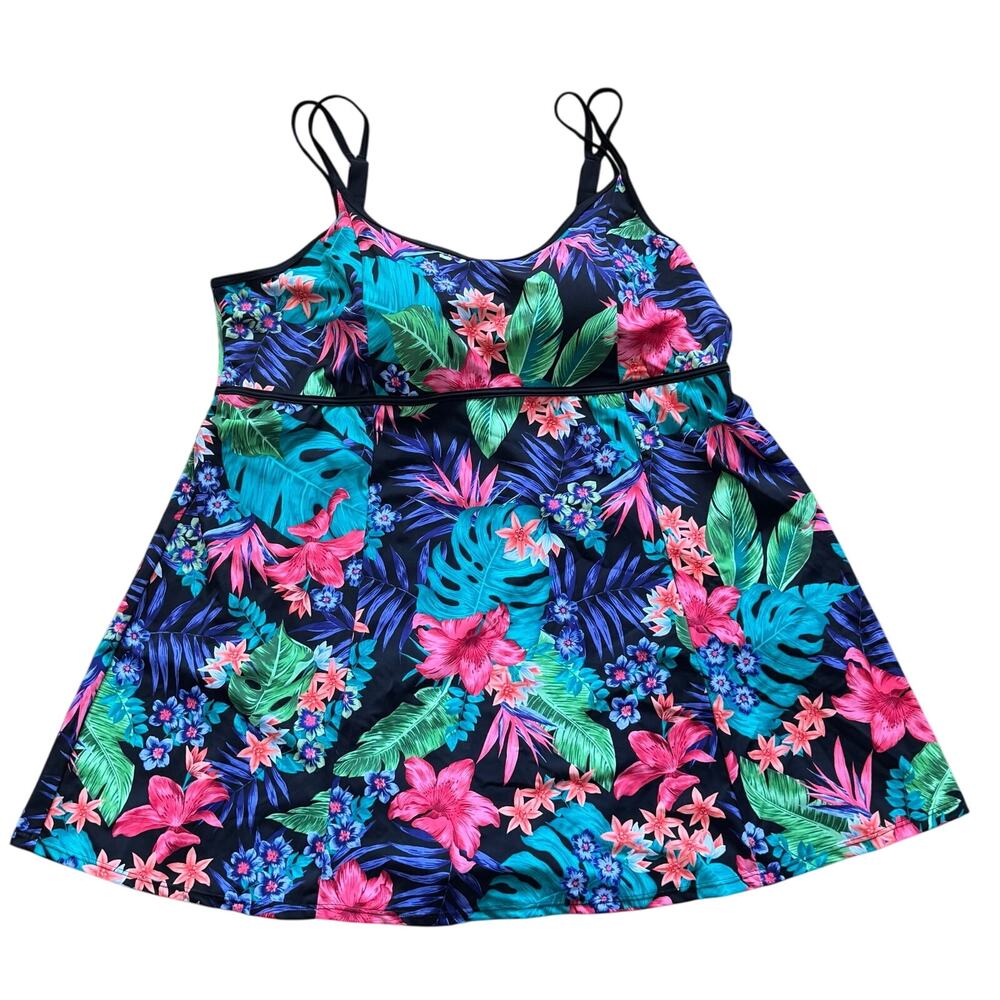 Swimsuits For All Floral One-Piece Swim Dress Size 30 Bra Cups Adjustable Straps